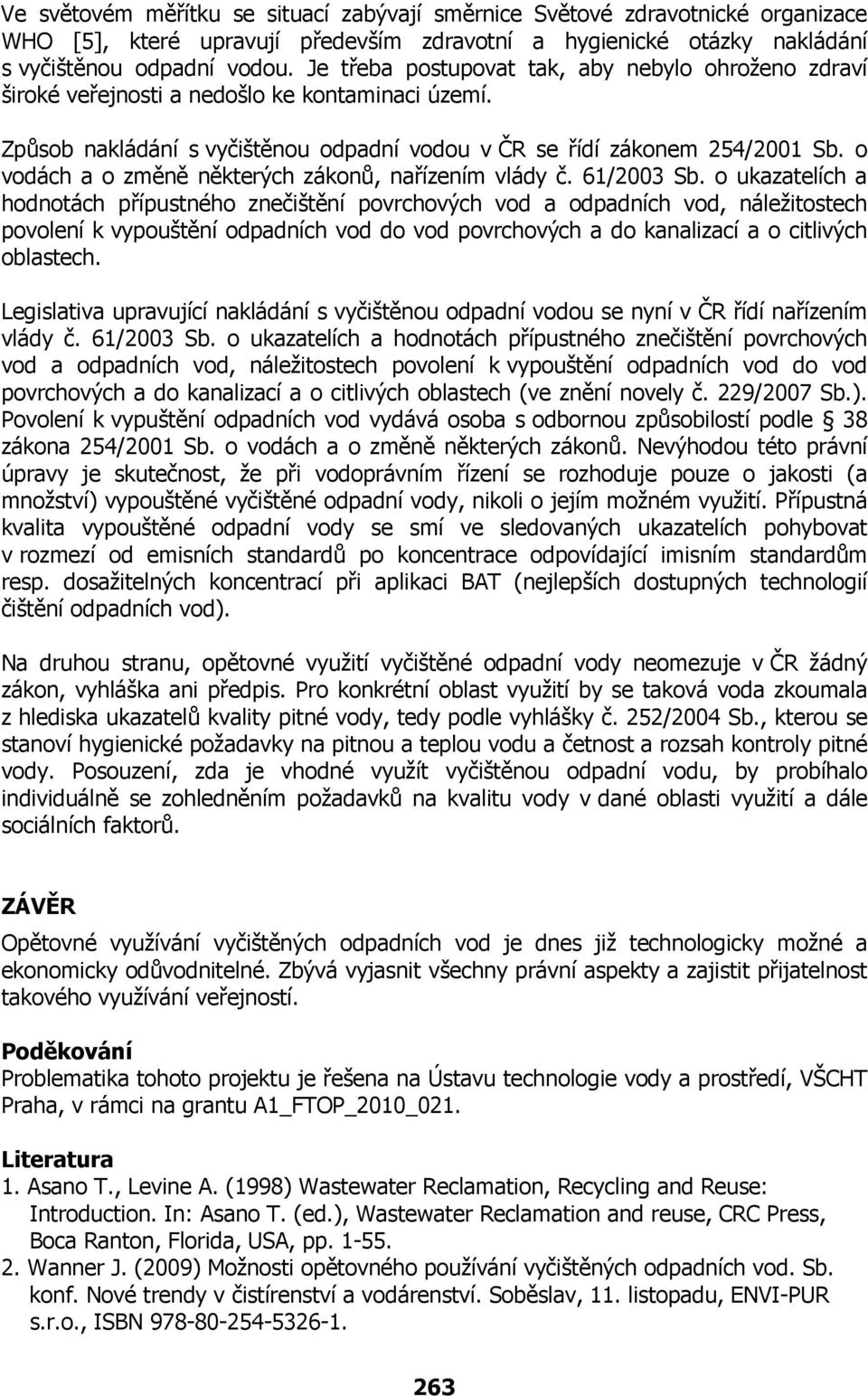 o vodách a o změně některých zákonů, nařízením vlády č. 61/2003 Sb.