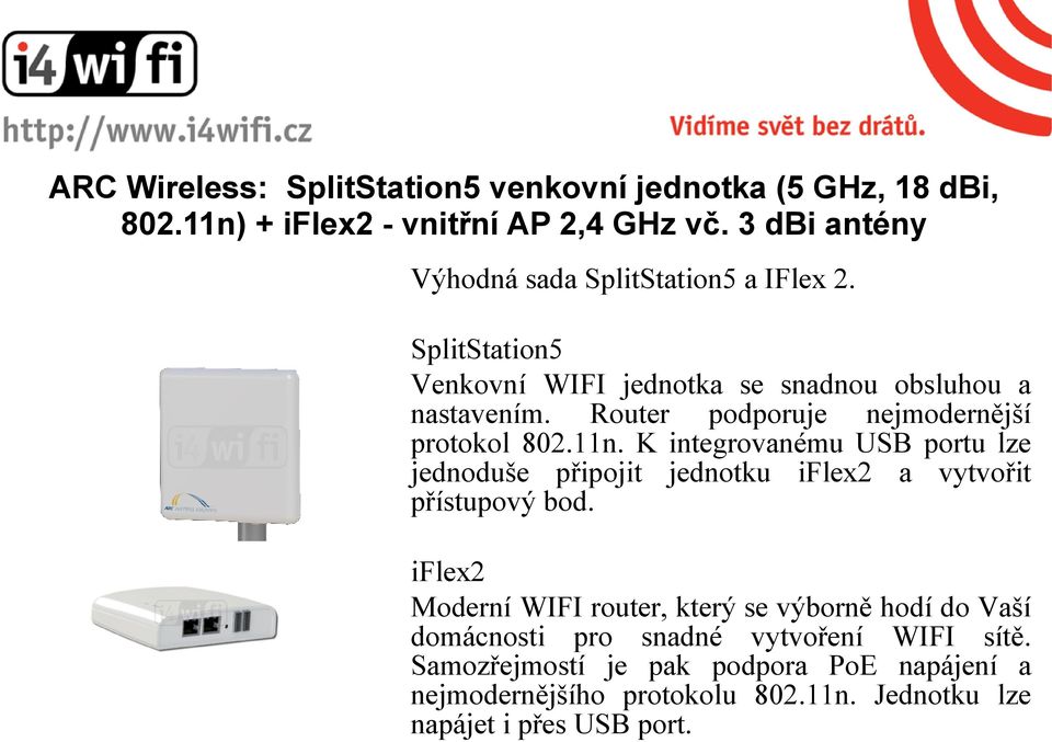 Router podporuje nejmodernější protokol 802.11n. K integrovanému USB portu lze jednoduše připojit jednotku iflex2 a vytvořit přístupový bod.