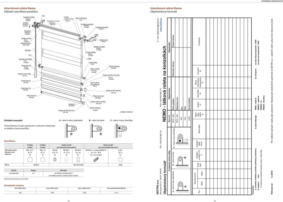 Specifikace Trubka tenká Trubka hrubá Dolní profil pro klasické provedení Dolní profil pro provedení den/noc Obchodní název Rozměr (mm) Materiál RRn 15/1 Ø 15 Fe RRn 15 Ø 17 RR 08 10 x 15 RR 08/1