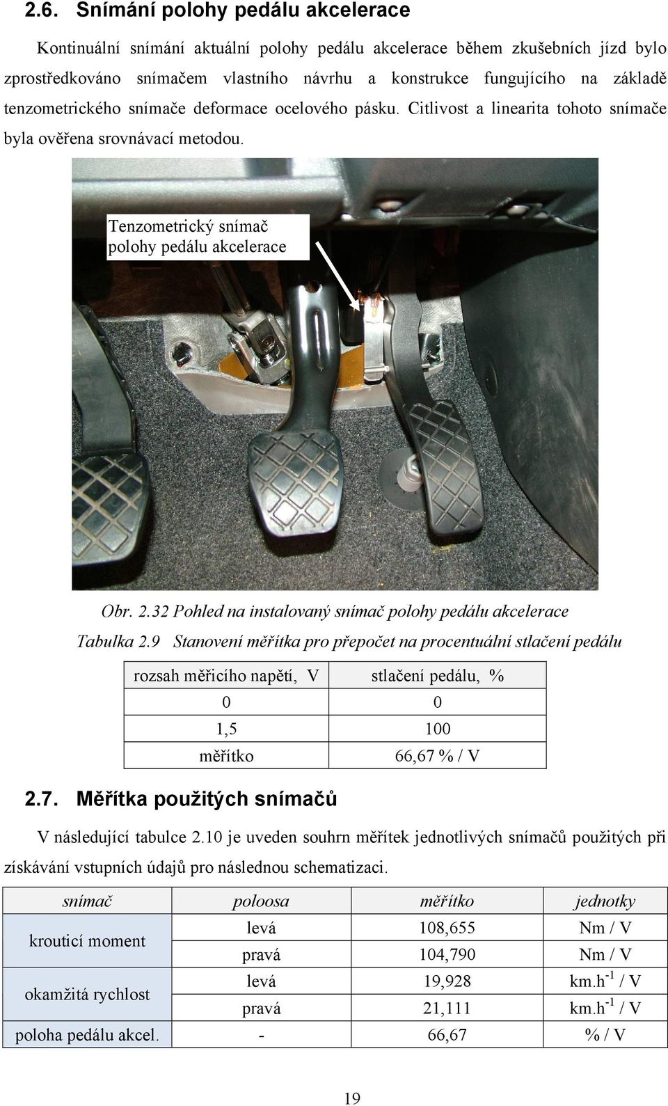 32 Pohled na instalovaný snímač polohy pedálu akcelerace Tabulka 2.