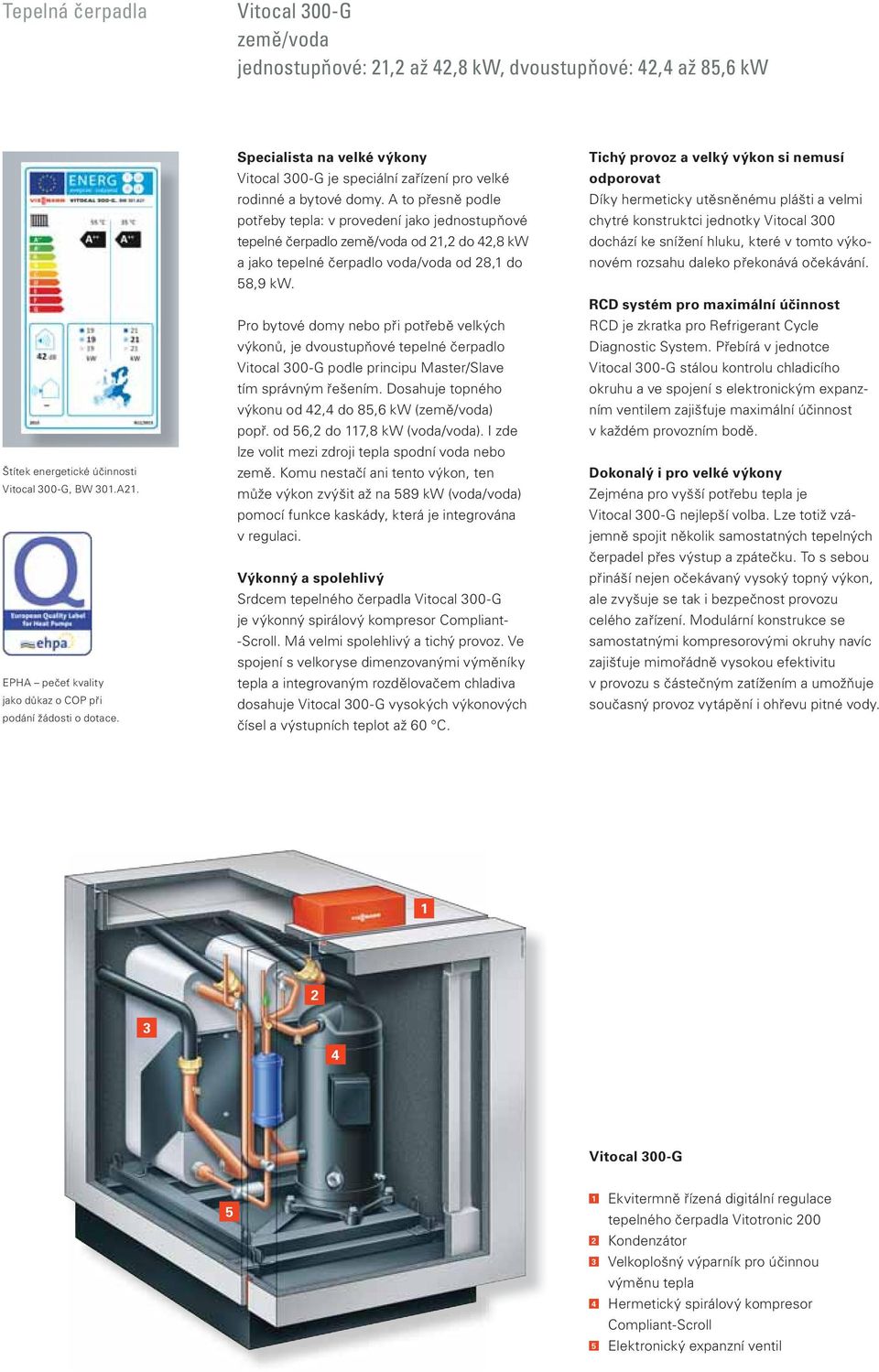 A to přesně podle potřeby tepla: v provedení jako jednostupňové tepelné čerpadlo země/voda od 21,2 do 42,8 a jako tepelné čerpadlo voda/voda od 28,1 do 58,9.