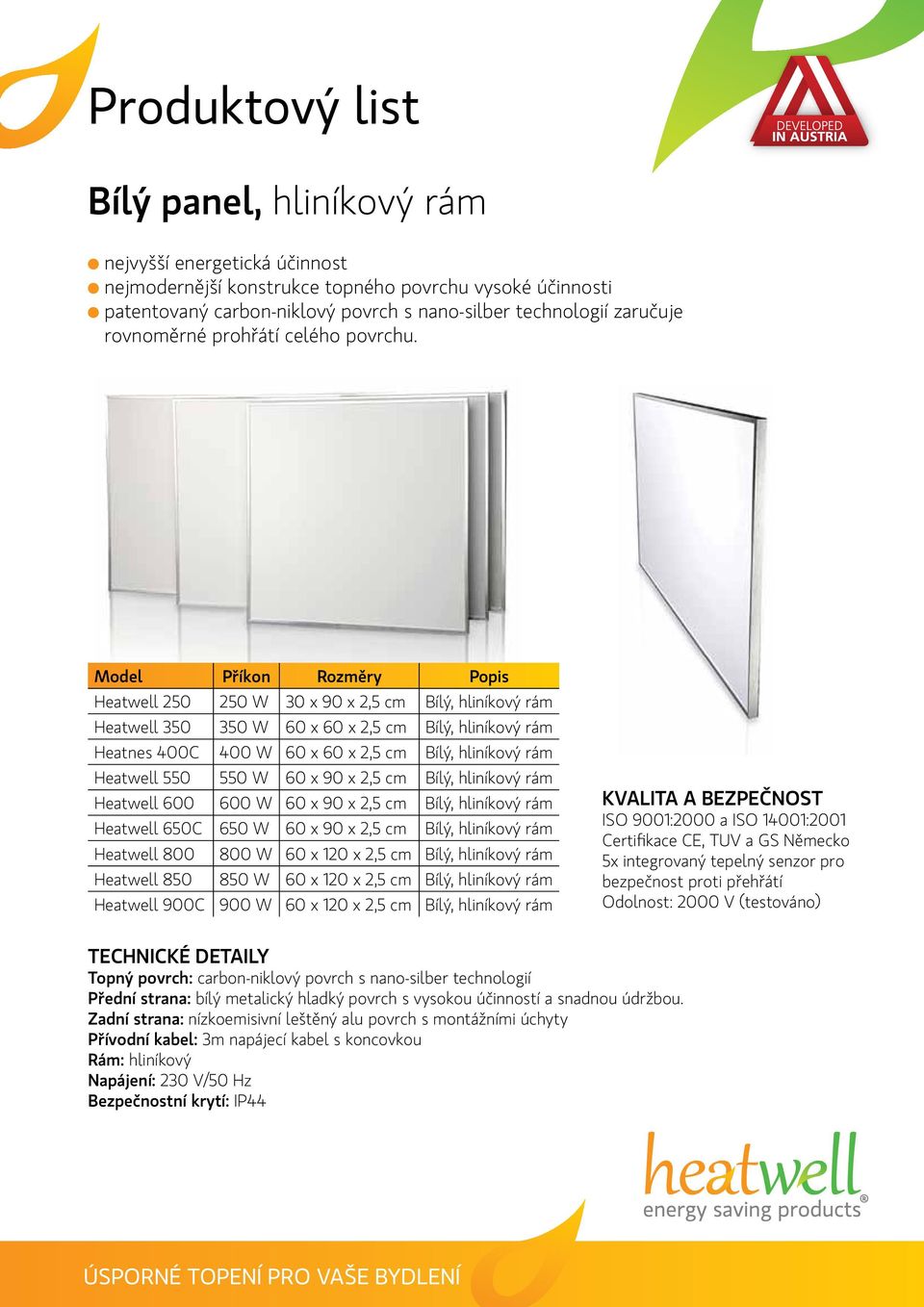 Bílý, hliníkový rám Heatwell 800 800 W 60 x 120 x 2,5 cm Bílý, hliníkový rám Heatwell 850 850 W 60 x 120 x 2,5 cm Bílý, hliníkový rám Heatwell 900C 900 W 60 x 120 x 2,5 cm