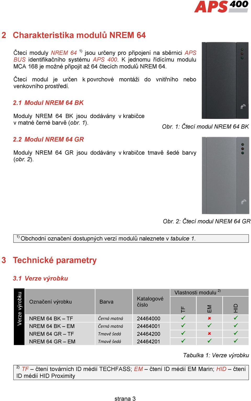 1 Modul NREM 64 BK Moduly NREM 64 BK jsou dodávány v krabičce v matné černé barvě (obr. 1). Obr. 1: Čtecí modul NREM 64 BK 2.