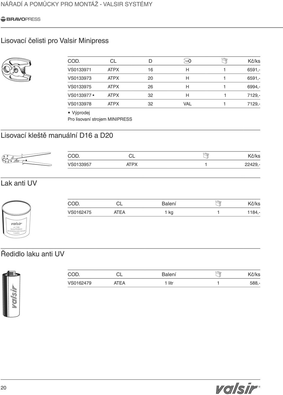 VS0133978 TPX 32 VL 1 7129,- yvýprodej Pro lisovaní strojem MINIPRESS Lisovací kleště manuální D16 a D20 COD.