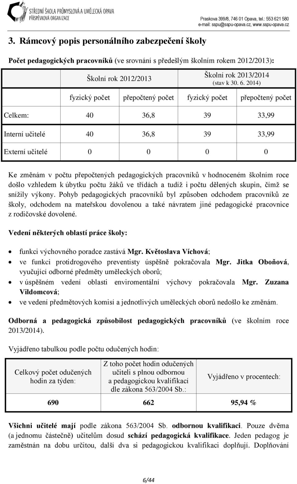 1 580 Počet pedagogických pracovníků (ve srovnání s předešlým školním rokem 2012/2013): Školní rok 2012/2013 Školní rok 2013/2014 (stav k 30. 6.