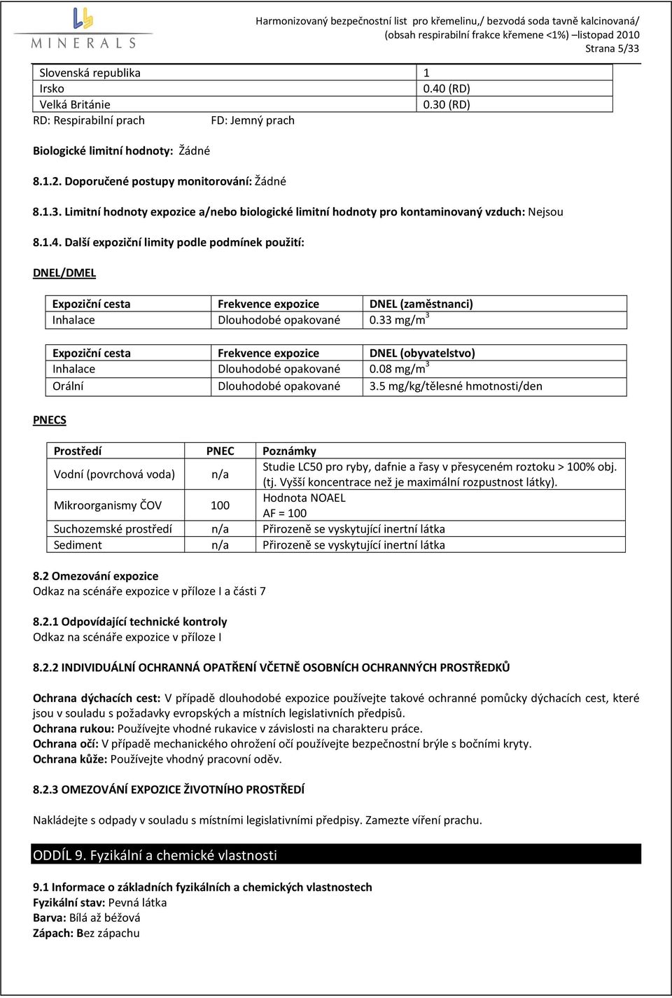 33 mg/m 3 Expoziční cesta Frekvence expozice DNEL (obyvatelstvo) Inhalace Dlouhodobé opakované 0.08 mg/m 3 Orální Dlouhodobé opakované 3.