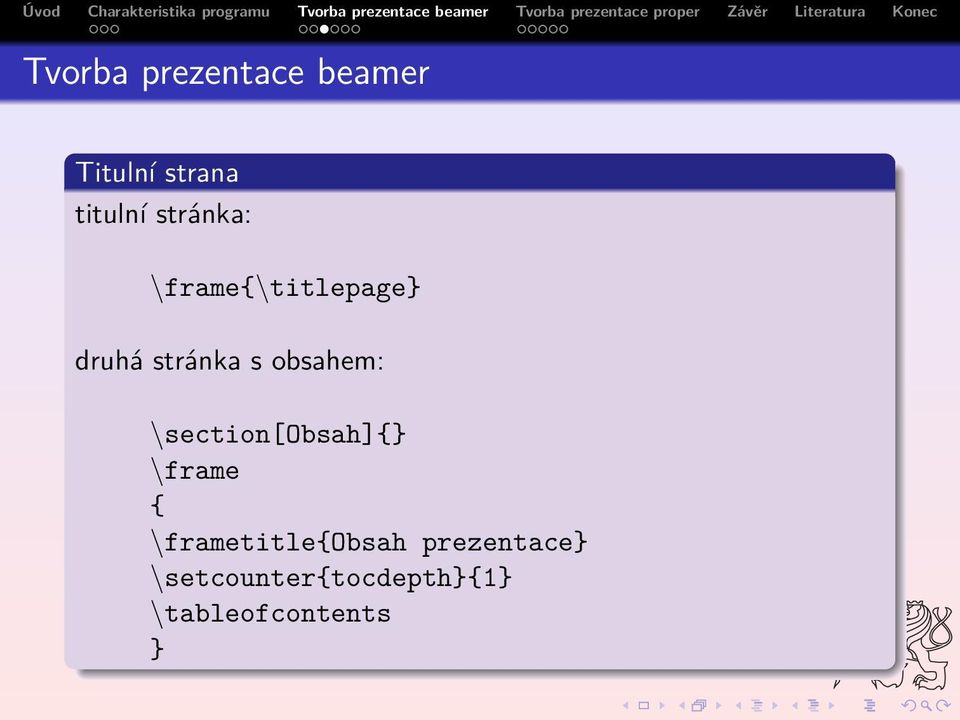 obsahem: section[obsah]{} frame {