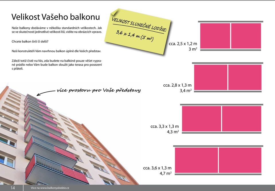 VELIKOST SLUNEČNÉ LODŽIE: 3,6 x 1,4 m (5 m 2 ) Chcete balkon širší či delší? Naši konstruktéři Vám navrhnou balkon úplně dle Vašich představ. cca.