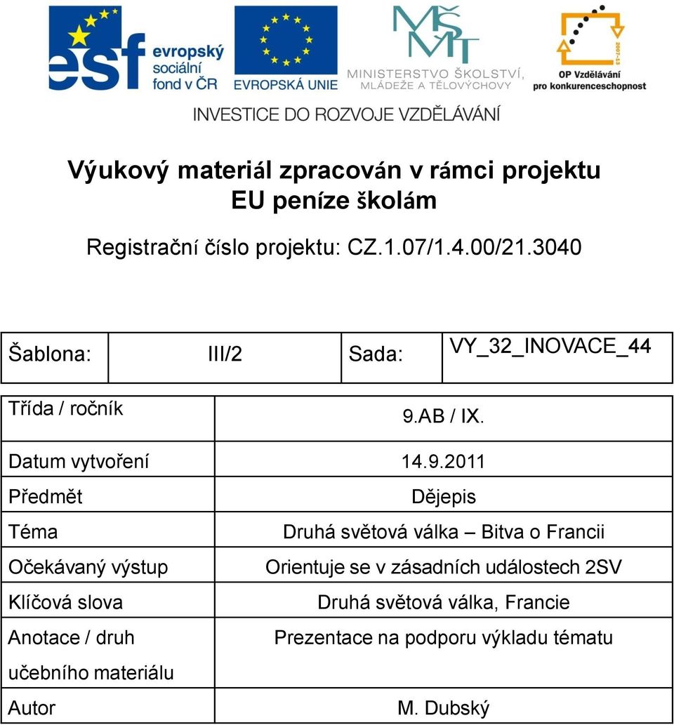 AB / IX. Datum vytvoření 14.9.