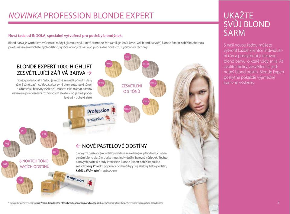 BLONDE EXPERT 1000 HIGHLIFT ZESVĚTLUJÍCÍ ZÁŘIVÁ BARVA Touto profesionální řadou je možné zesvětlit přírodní vlasy až o 5 tónů, zatímco dodává barevné pigmenty, které tónují a zdůrazňují barevný