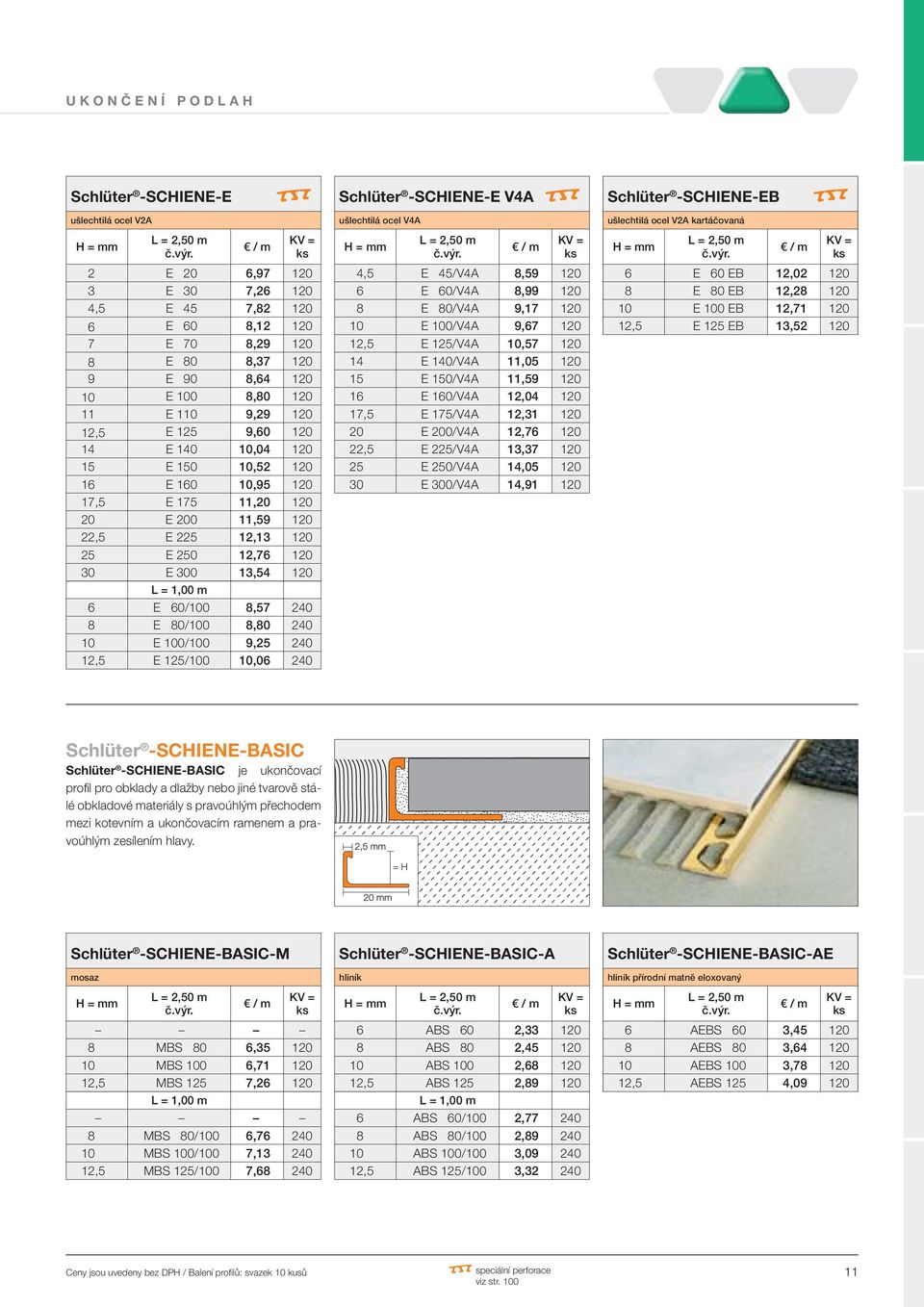 8,57 240 8 E 80/100 8,80 240 10 E 100/100 9,25 240 12,5 E 125/100 10,06 240 Schlüter -SCHIENE-E V4A ušlechtilá ocel V4A 4,5 E 45/V4A 8,59 120 6 E 60/V4A 8,99 120 8 E 80/V4A 9,17 120 10 E 100/V4A 9,67