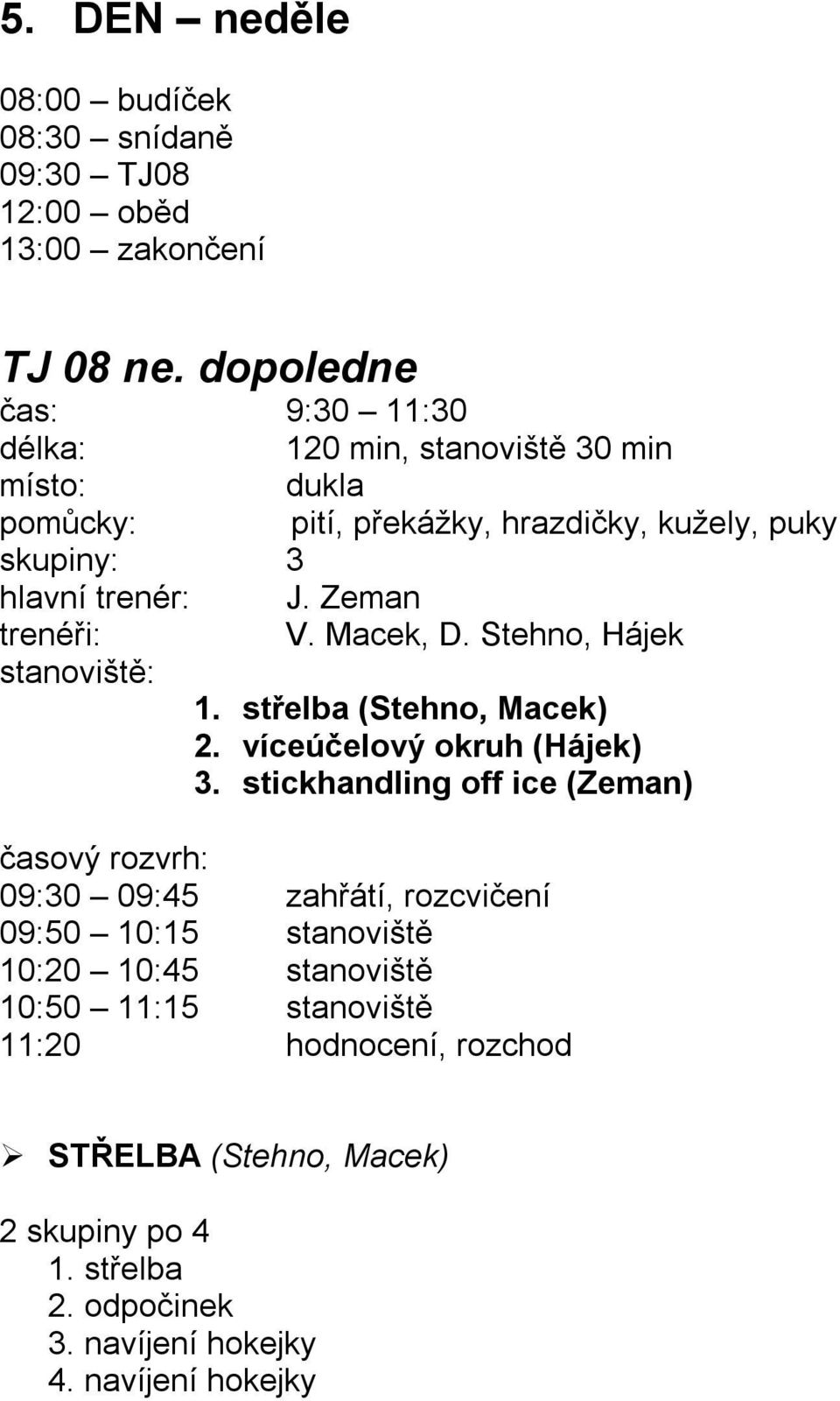 Stehno, Hájek 1. střelba (Stehno, Macek) 2. víceúčelový okruh (Hájek) 3.