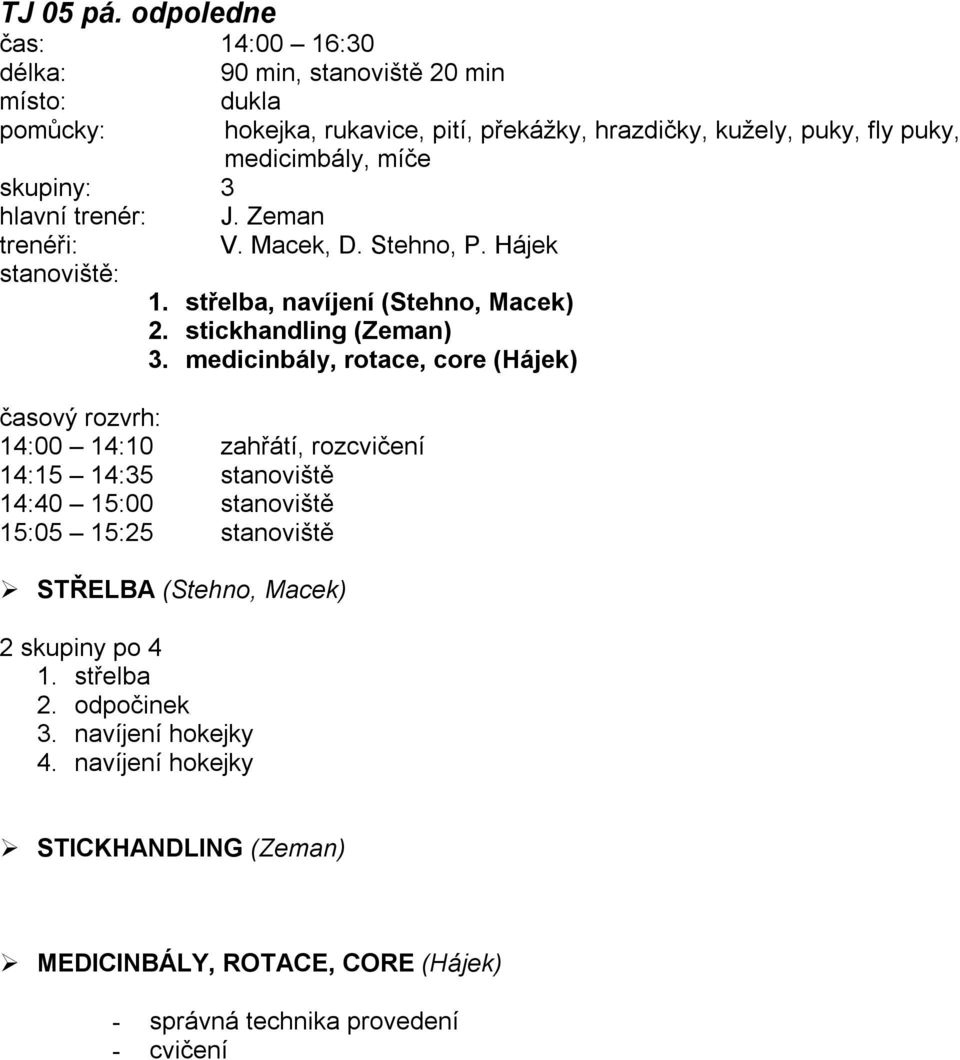 míče skupiny: 3 V. Macek, D. Stehno, P. Hájek 1. střelba, navíjení (Stehno, Macek) 2. stickhandling (Zeman) 3.