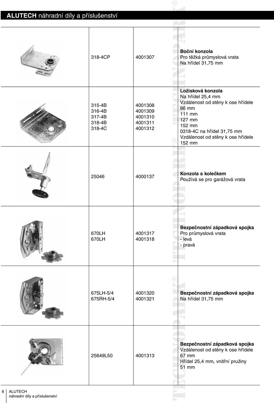 kolečkem Používá se pro garážová vrata 670LH 670LH 4001317 4001318 Bezpečnostní západková spojka Pro průmyslová vrata -levá - pravá 675LH-5/4 675RH-5/4 4001320 4001321