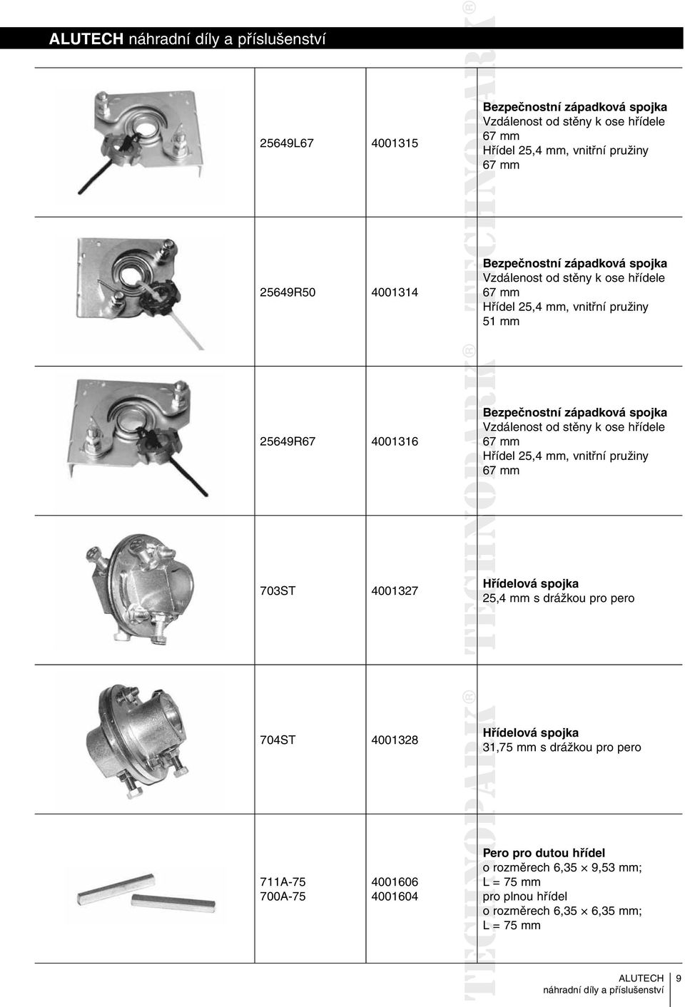 stěny k ose hřídele 67 mm Hřídel 25,4 mm, vnitřní pružiny 67 mm 703ST 4001327 Hřídelová spojka 25,4 mm s drážkou pro pero 704ST 4001328 Hřídelová spojka 31,75