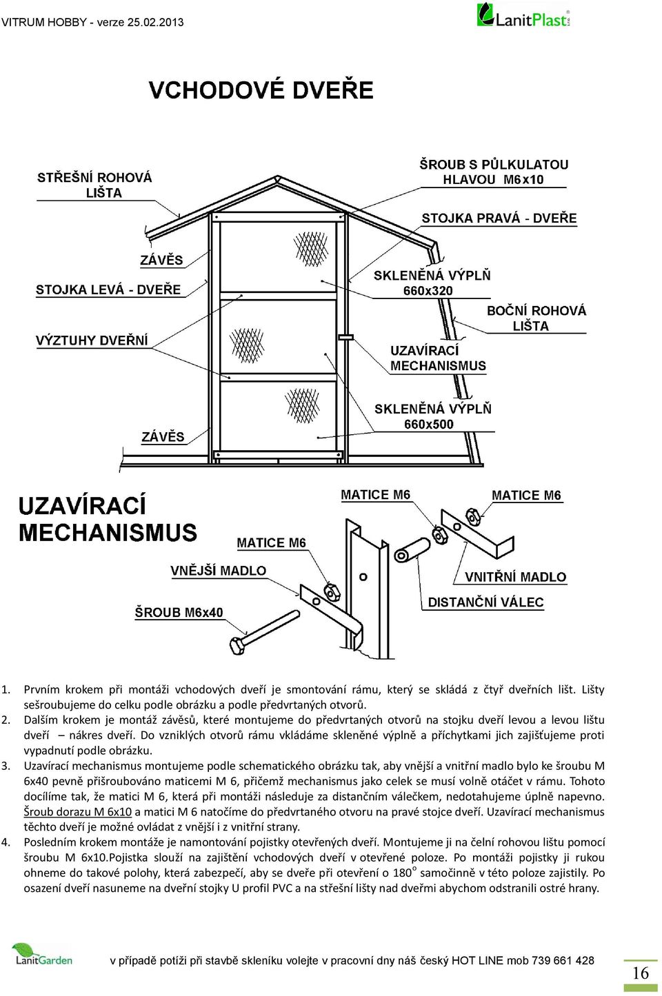 Do vzniklých otvorů rámu vkládáme skleněné výplně a příchytkami jich zajišťujeme proti vypadnutí podle obrázku. 3.