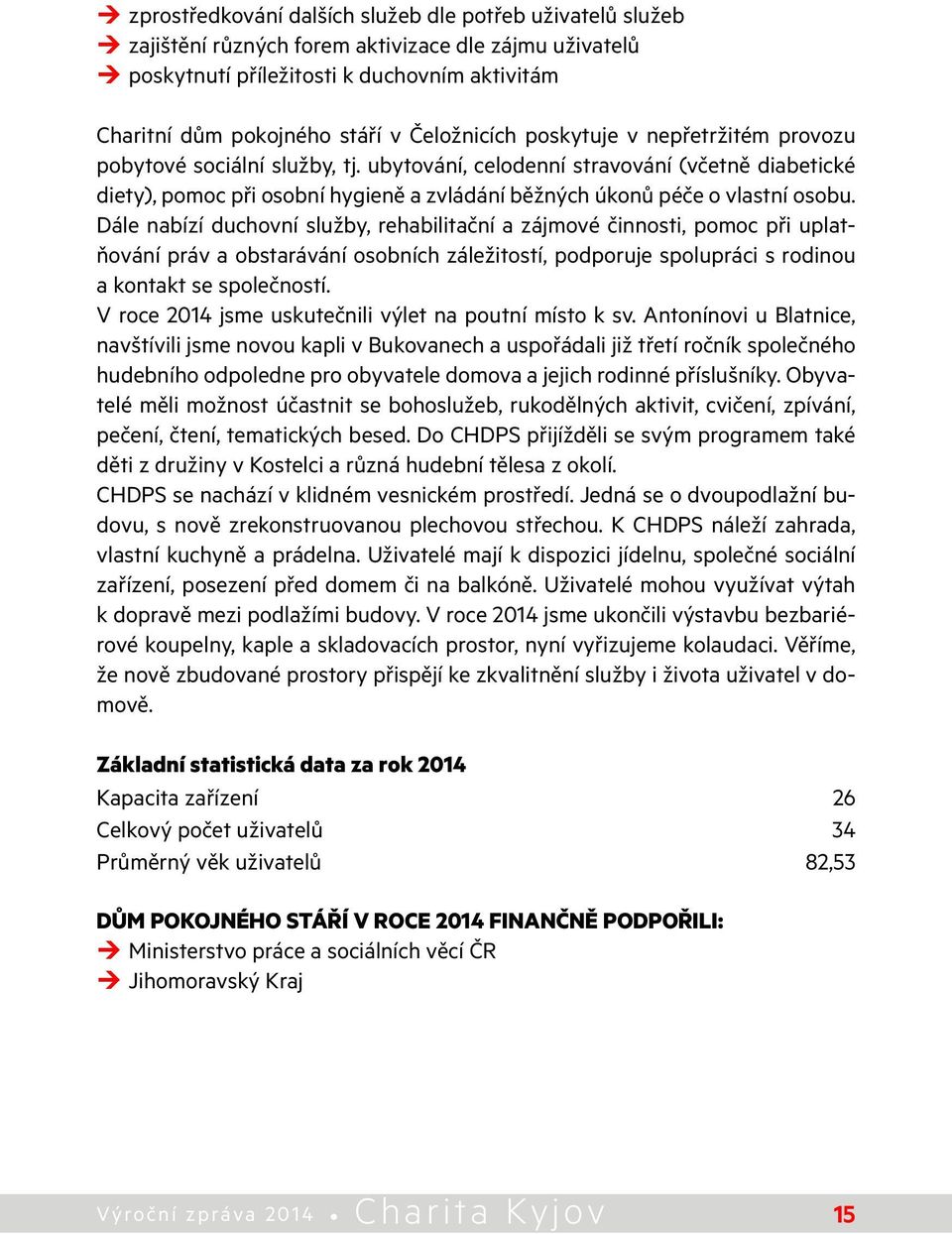ubytování, celodenní stravování (včetně diabetické diety), pomoc při osobní hygieně a zvládání běžných úkonů péče o vlastní osobu.