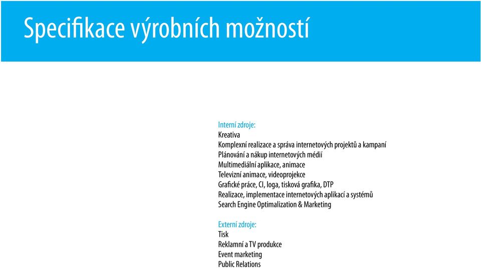 Grafické práce, CI, loga, tisková grafika, DTP Realizace, implementace internetových aplikací a systémů Search