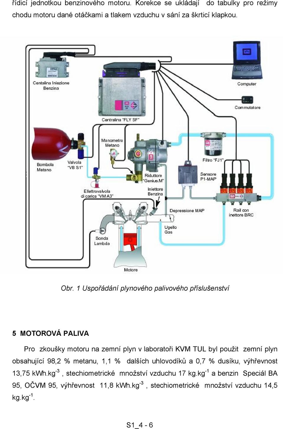 1 Uspořádání plynového palivového příslušenství 5 MOTOROVÁ PALIVA Pro zkoušky motoru na zemní plyn v laboratoři KVM TUL byl použit zemní