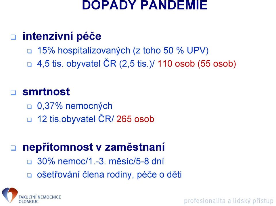 )/ 110 osob (55 osob) smrtnost 0,37% nemocných 12 tis.