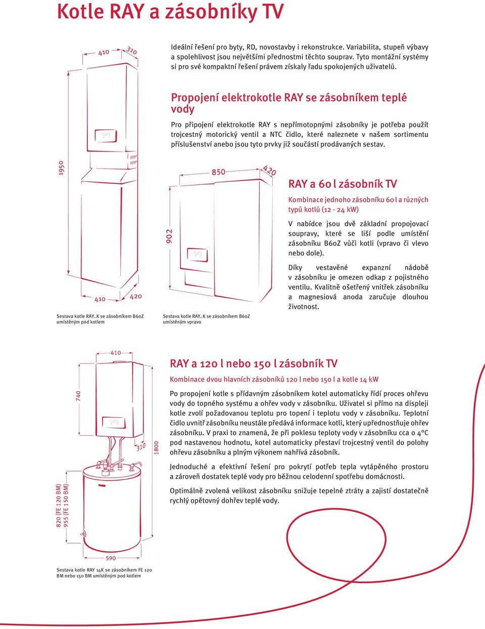 Propojení elektrokotle RAY se zásobníkem teplé vody Pro připojení elektrokotle RAY s nepřímotopnými zásobníky je potřeba použít trojcestný motorický ventil a NTC čidlo, které naleznete v našem