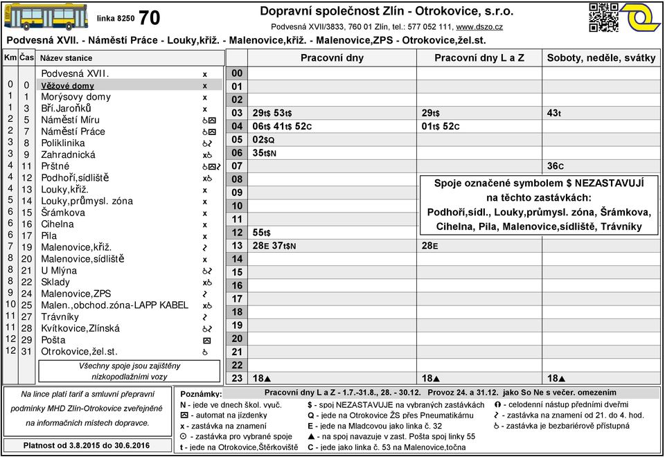 Podvesná XVII/, Zlín, tel.:, www.dszo.cz t$ t$ C E E - jede na Mladcovou jako linka č. - na spoj navazuje v zast.