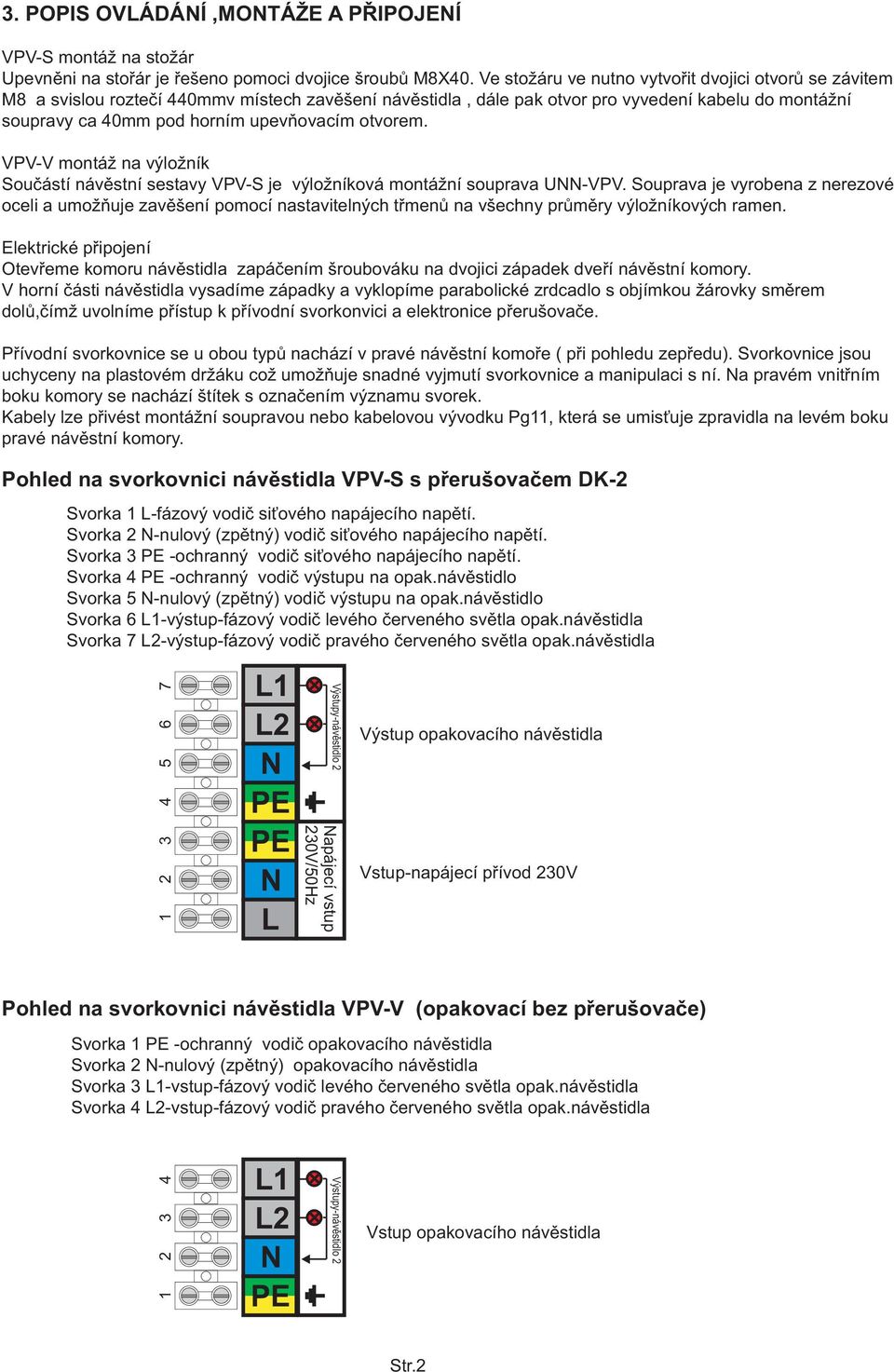 otvorem. VPV-V montáž na výložník Souèástí návìstní sestavy VPV-S je výložníková montážní souprava UNN-VPV.
