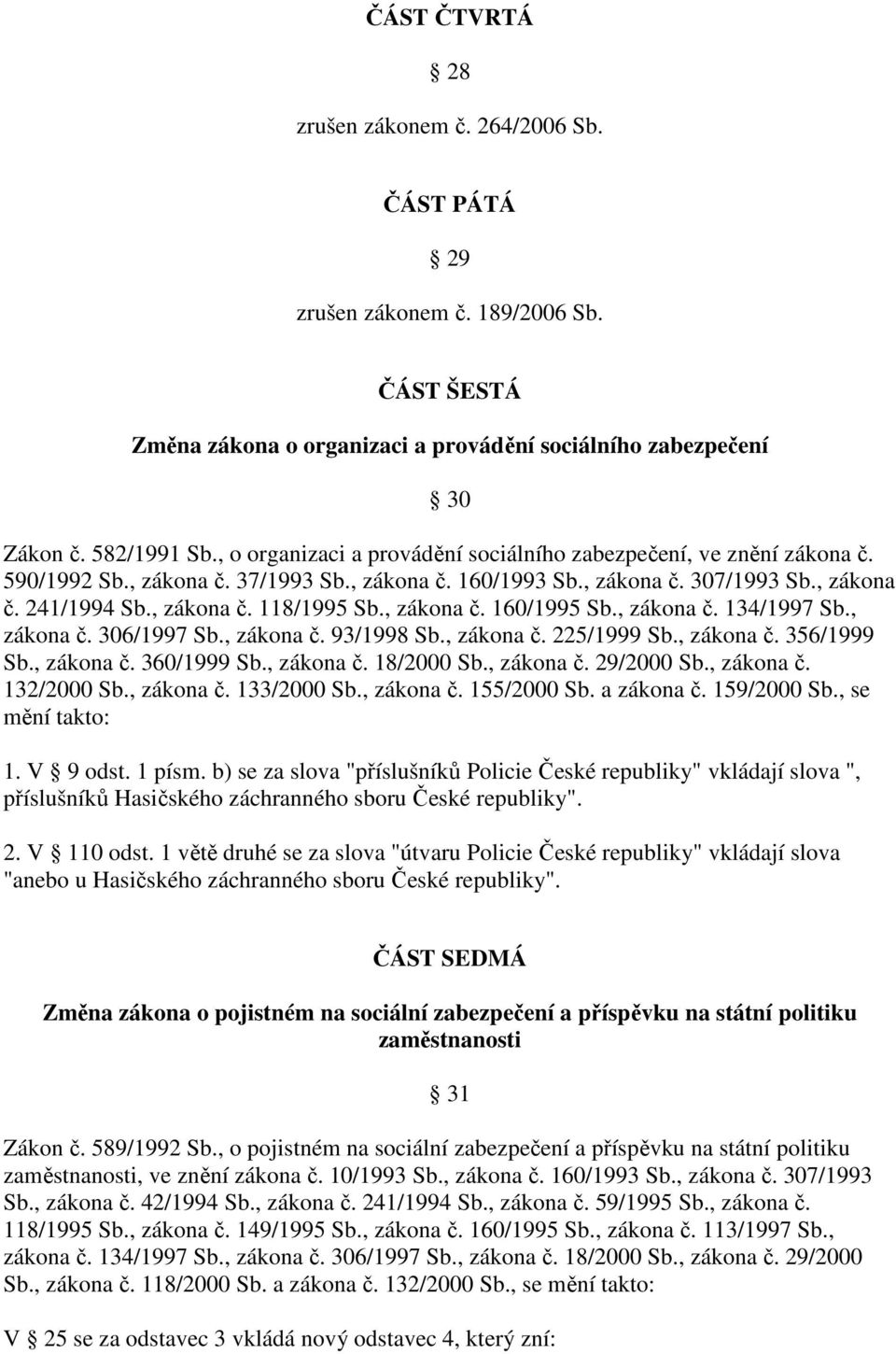 , zákona č. 160/1995 Sb., zákona č. 134/1997 Sb., zákona č. 306/1997 Sb., zákona č. 93/1998 Sb., zákona č. 225/1999 Sb., zákona č. 356/1999 Sb., zákona č. 360/1999 Sb., zákona č. 18/2000 Sb.