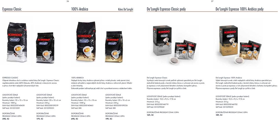 100% ARABICA Nejlepší druhy kávy Arabica vybrané přímo v místě původu: směs jemné chuti, složená vy hradně z nejjemnějších druhů kávy Arabica z náhorních planin Střední a Jižní Ameriky.