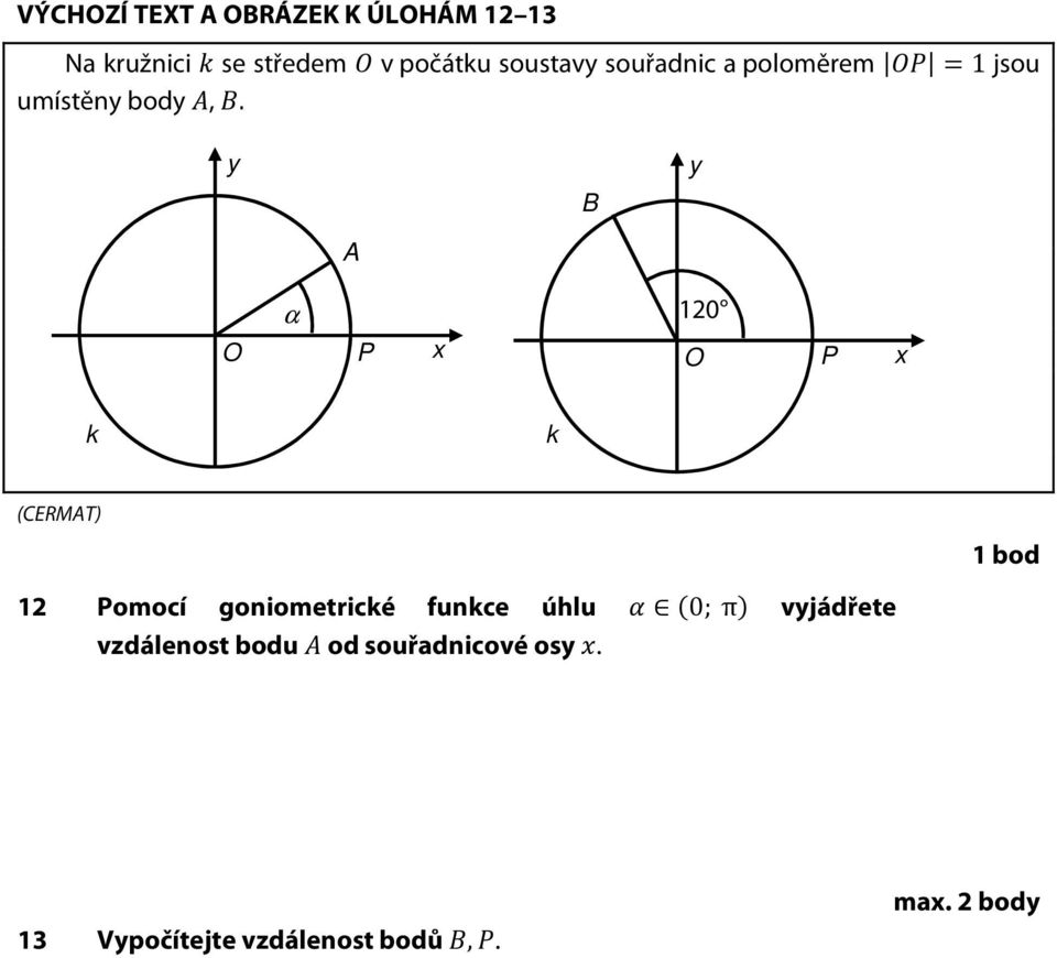 y B y A O α P x 120 O P x k k 12 Pomocí goniometrické funkce úhlu 0; π