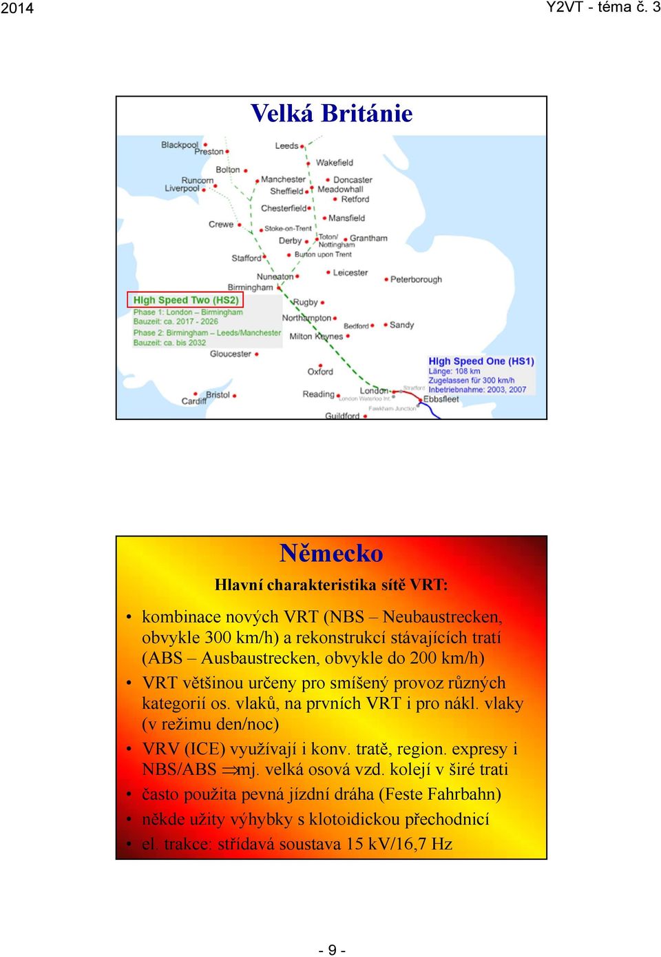 vlaků, na prvních VRT i pro nákl. vlaky (v režimu den/noc) VRV (ICE) využívají i konv. tratě, region. expresy i NBS/ABS mj. velká osová vzd.