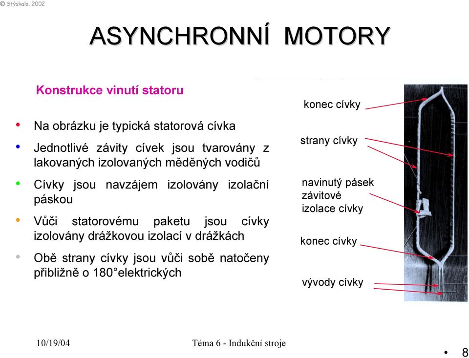 jsou cívky izolovány drážkovou izolací v drážkách Obě strany cívky jsou vůči sobě natočeny přibližně o 180