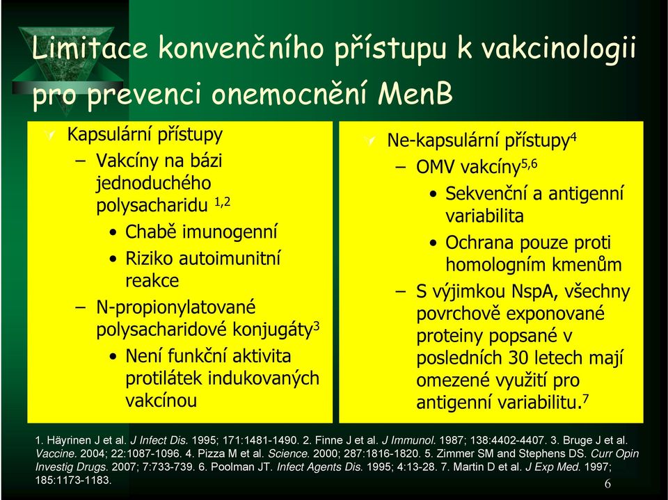 homologním kmenům S výjimkou NspA, všechny povrchově exponované proteiny popsané v posledních 30 letech mají omezené využití pro antigenní variabilitu. 7 1. Häyrinen J et al. J Infect Dis.