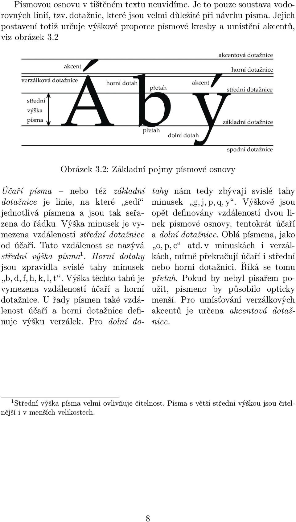 2: Základní pojmy písmové osnovy Účaří písma nebo též základní dotažnice je linie, na které sedí jednotlivá písmena a jsou tak seřazenadořádku.