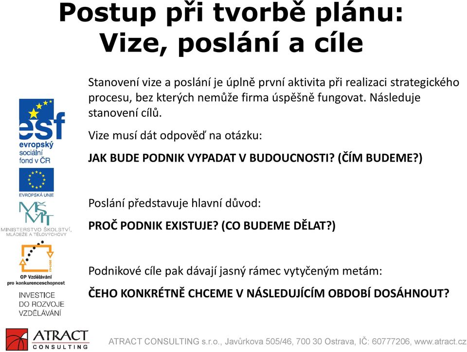 Vize musí dát odpověď na otázku: JAK BUDE PODNIK VYPADAT V BUDOUCNOSTI? (ČÍM BUDEME?