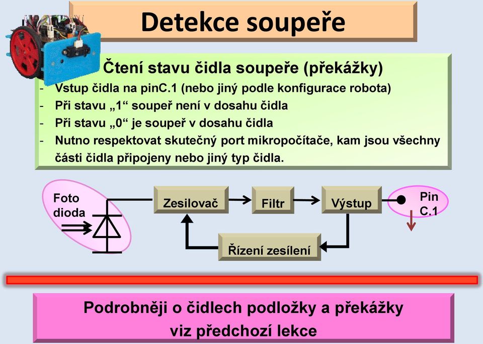 dosahu čidla - Nutno respektovat skutečný port mikropočítače, kam jsou všechny části čidla připojeny nebo