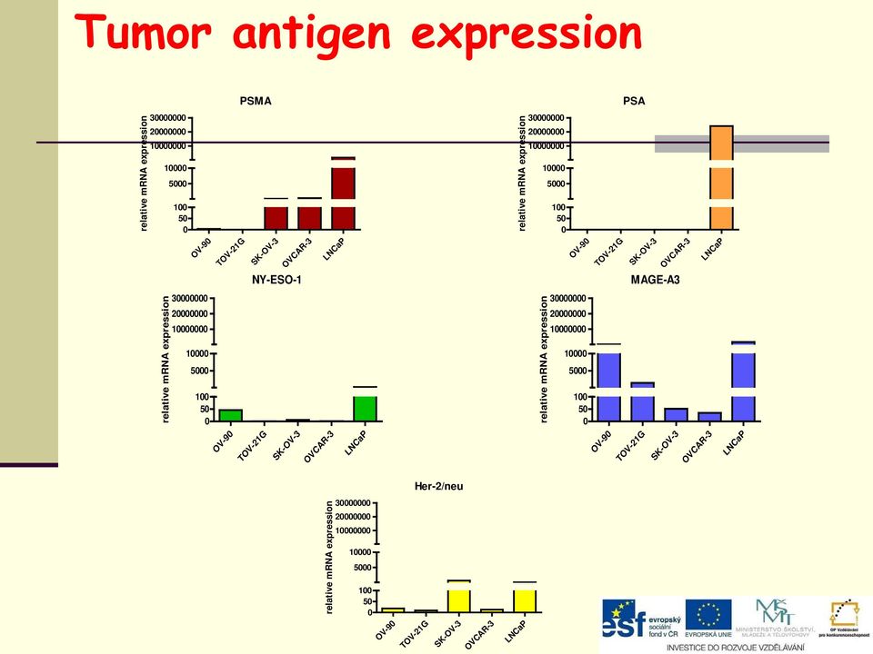 20000000 10000000 relative mrna expression 10000 5000 100 50 0 OV-90 30000000 20000000 10000000 10000 5000 100 50 0 TOV-21G OV-90 PSA SK-OV-3 OVCAR-3