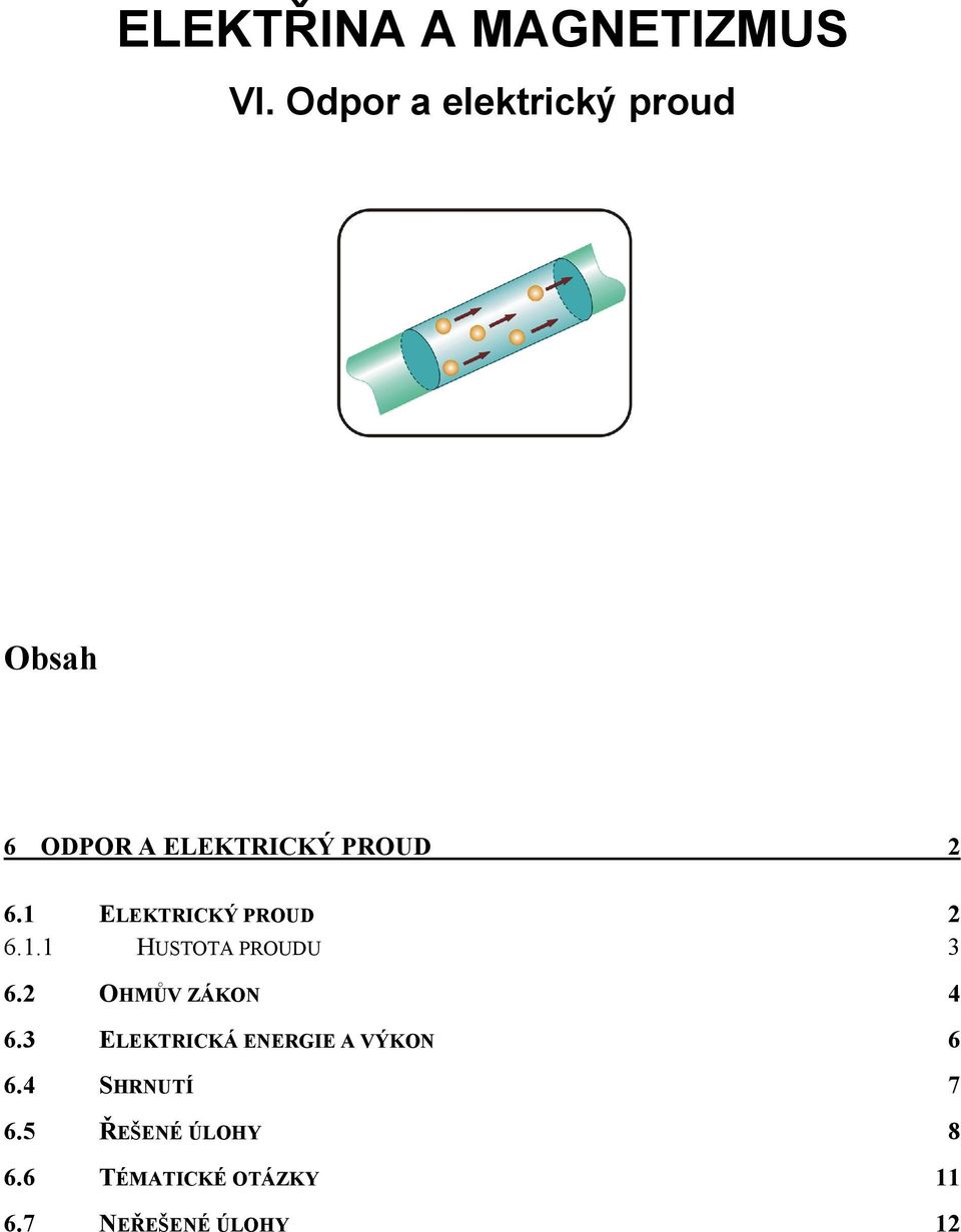 1 ELEKTRICKÝ PROUD 6.1.1 HUSTOTA PROUDU 3 6. OHMŮV ZÁKON 4 6.