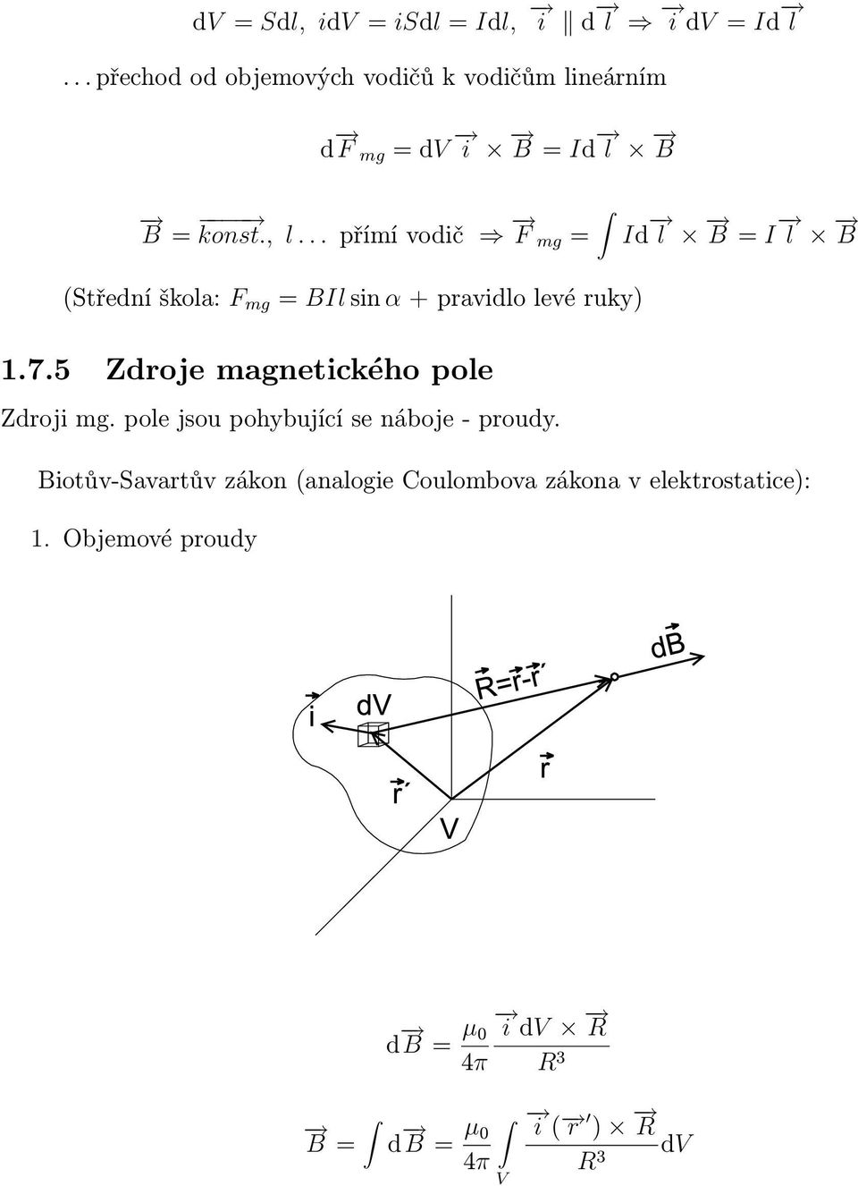 .. přímí vodič F mg = Id B = I B (třední škoa: F mg = BI sin α + pravido evé ruky) 1.7.