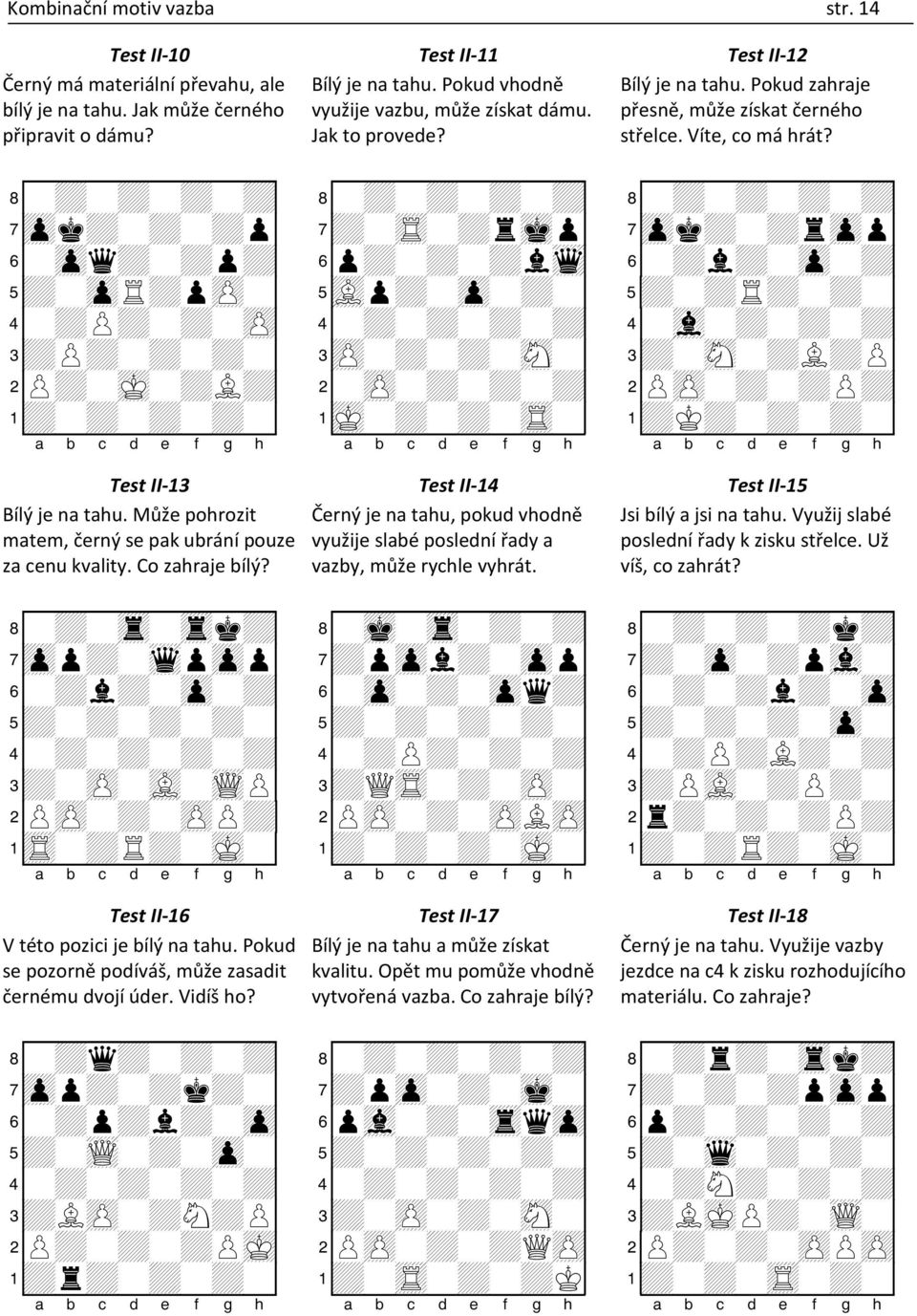 Vidíš ho? + Q + Test II-11 Bílý je na tahu. Pokud vhodně využije vazbu, může získat dámu. Jak to provede?
