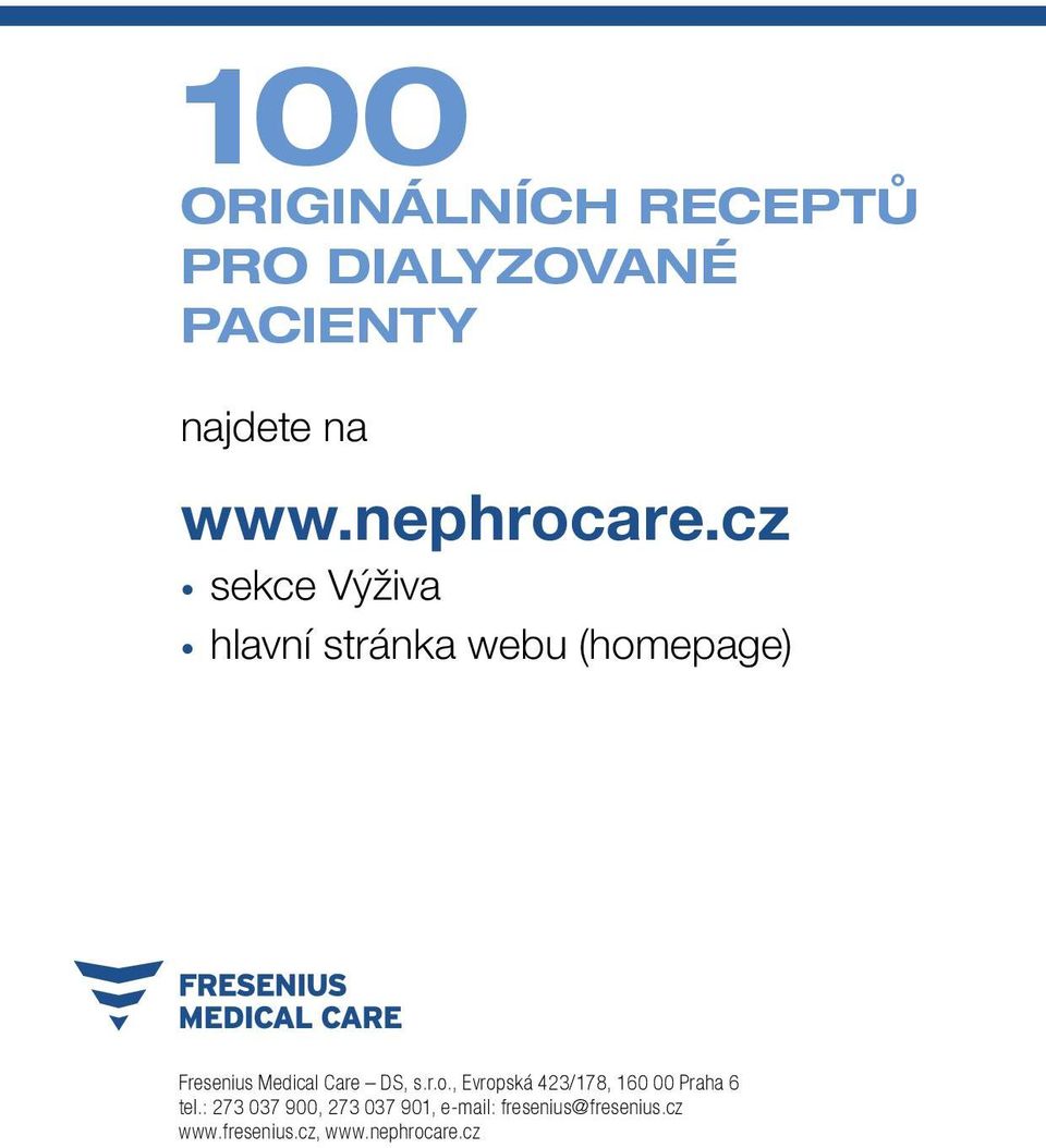 cz sekce Výživa hlavní stránka webu (homepage) Fresenius Medical Care