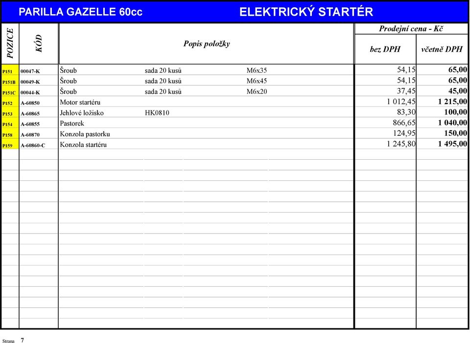 Motor startéru Jehlové ložisko Pastorek Konzola pastorku Konzola startéru HK0810 bez DPH M6x35 M6x45 M6x20 54,15