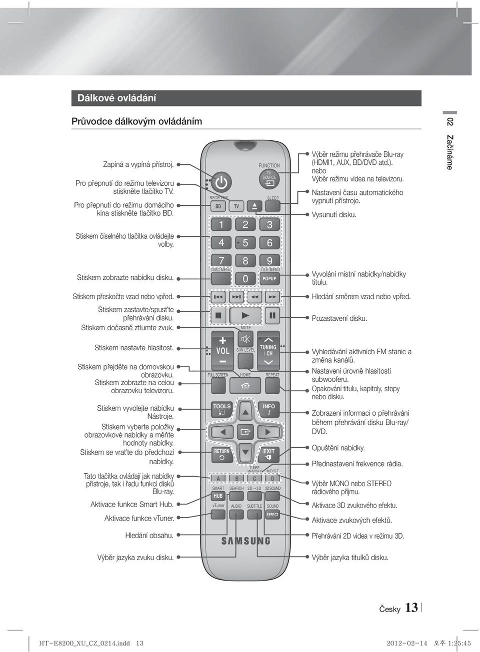 Nastavení času automatického vypnutí přístroje. Vysunutí disku. 02 Začínáme Stiskem zobrazte nabídku disku. 7 8 0 DISC MENU 9 TITLE MENU POPUP Vyvolání místní nabídky/nabídky titulu.