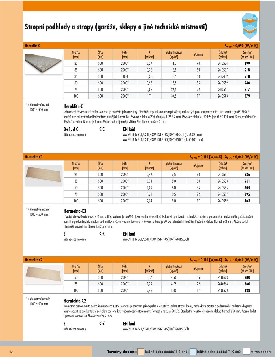 2000* 1,11 34,5 17 2410543 379 Heraklith-C Jednovrstvá dřevovláknitá deska.