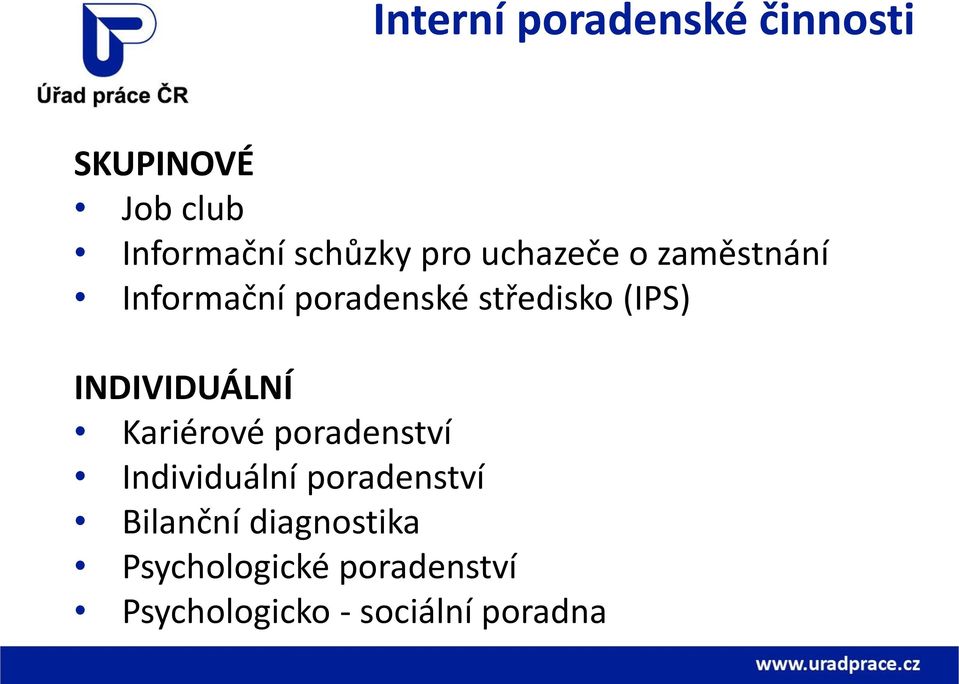 INDIVIDUÁLNÍ Kariérové poradenství Individuální poradenství