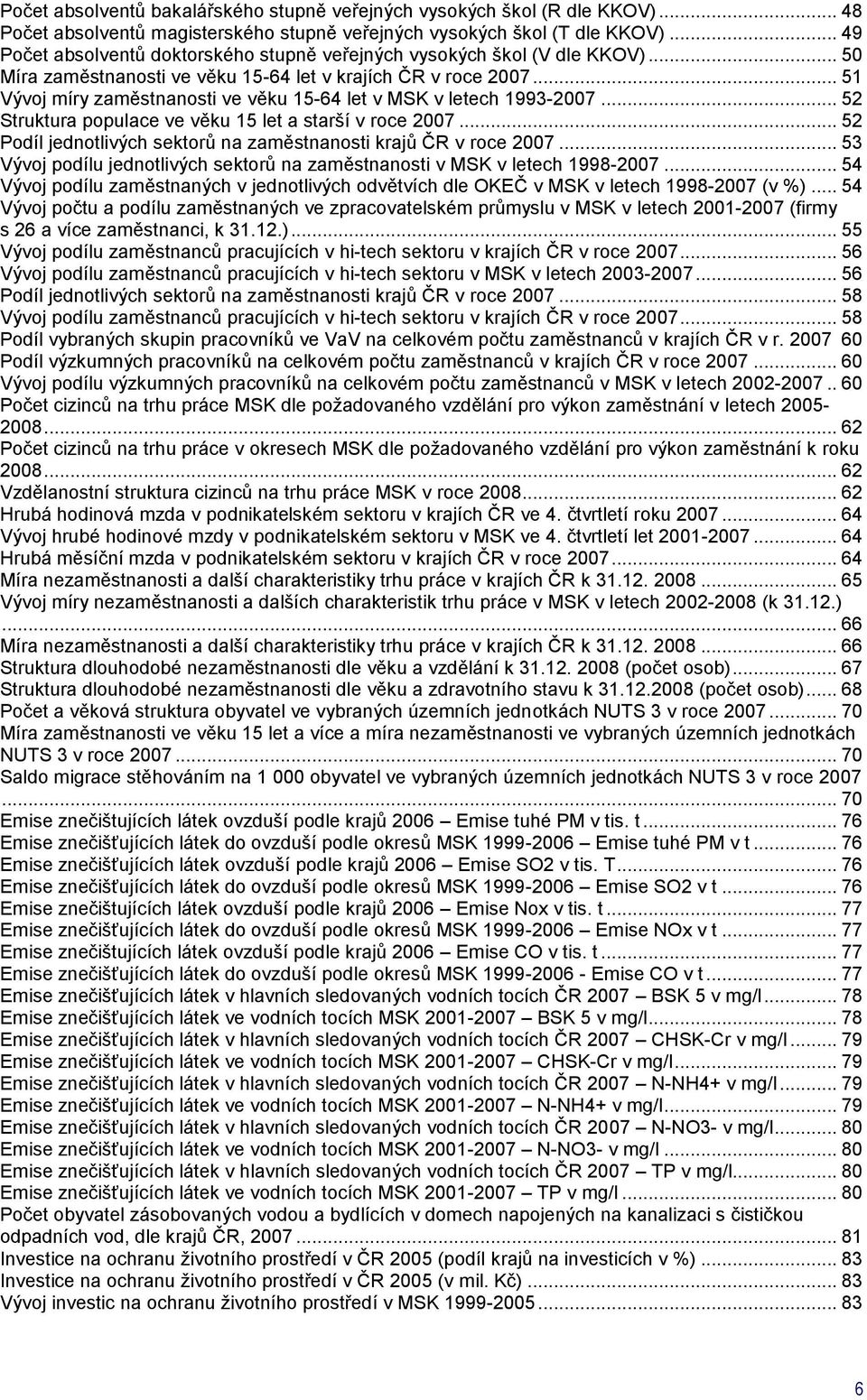 .. 51 Vývoj míry zaměstnanosti ve věku 15-64 let v v letech 1993-2007... 52 Struktura populace ve věku 15 let a starší v roce 2007... 52 Podíl jednotlivých sektorů na zaměstnanosti krajů ČR v roce 2007.