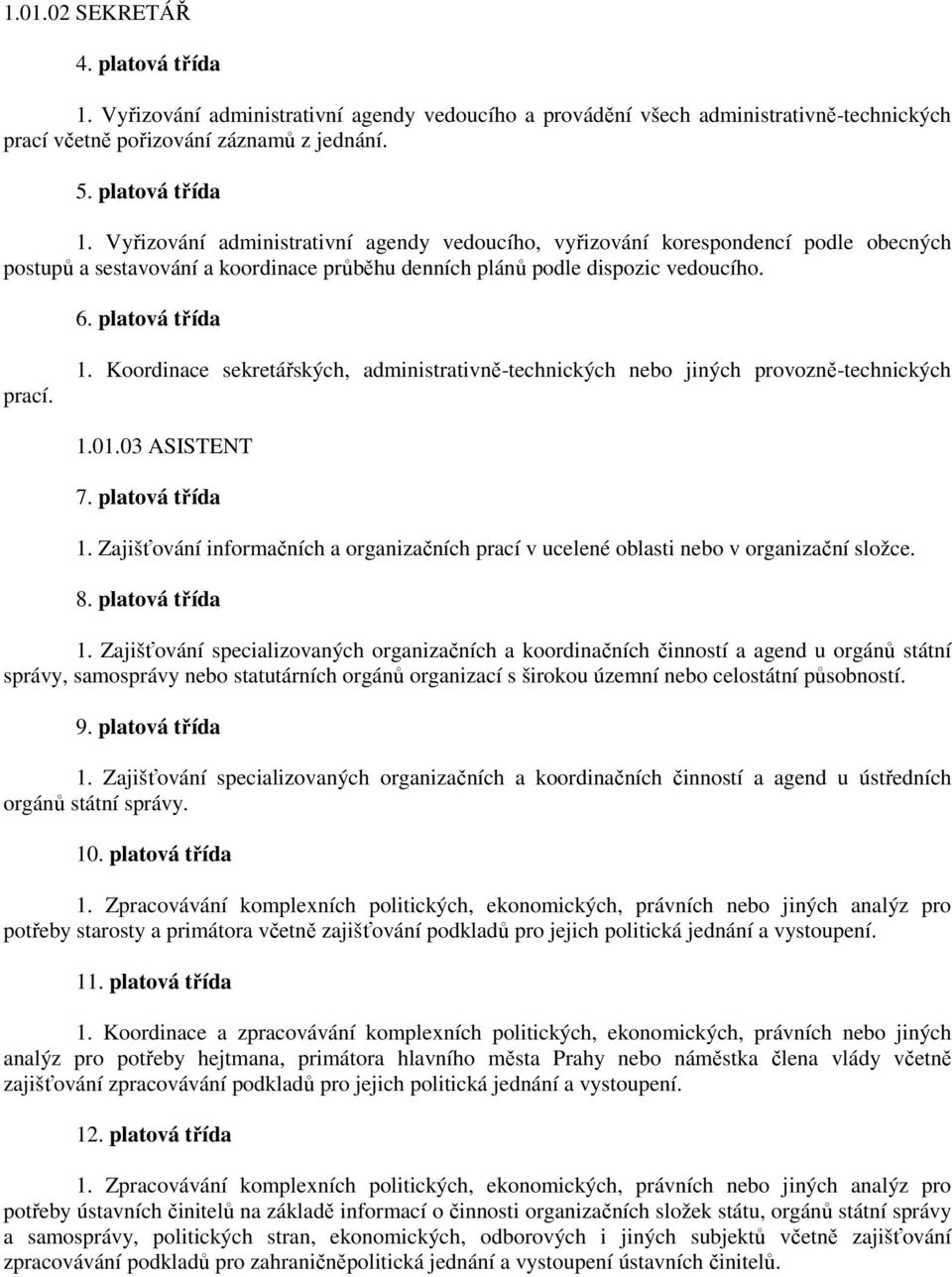 Vyřizování administrativní agendy vedoucího, vyřizování korespondencí podle obecných postupů a sestavování a koordinace průběhu denních plánů podle dispozic vedoucího. 6. platová třída prací. 1.