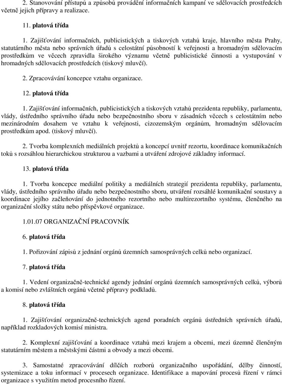 prostředkům ve věcech zpravidla širokého významu včetně publicistické činnosti a vystupování v hromadných sdělovacích prostředcích (tiskový mluvčí). 2. Zpracovávání koncepce vztahu organizace. 12.