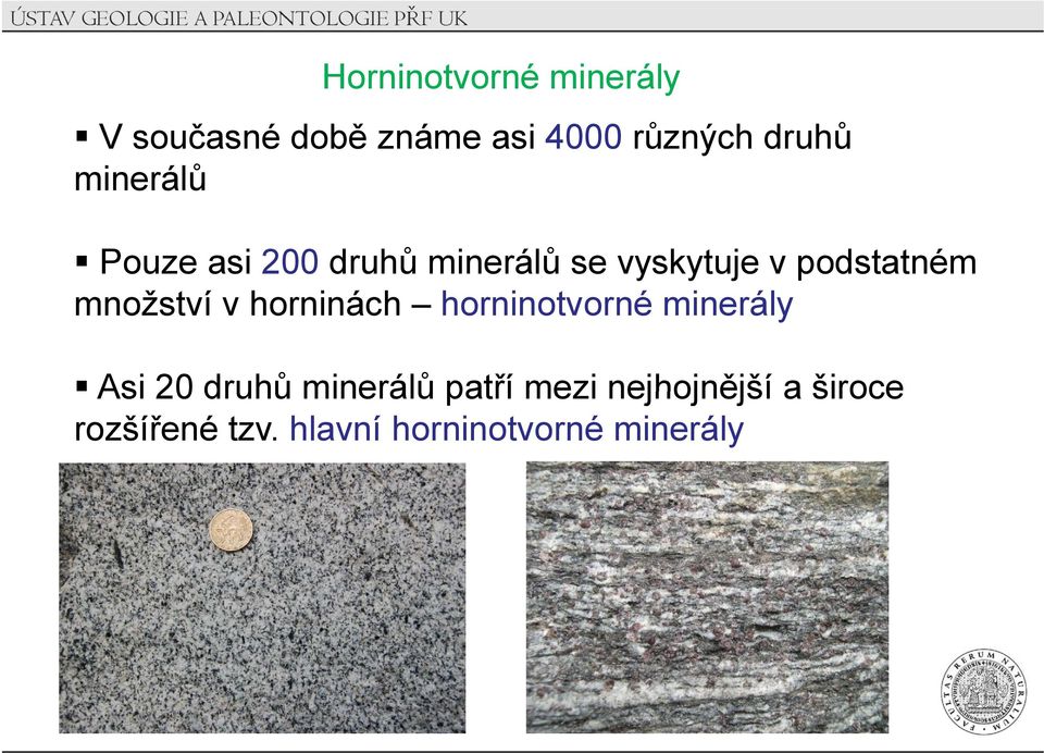 horninotvorné minerály Asi 20 druhů minerálů patří mezi nejhojnější a široce Asi 20