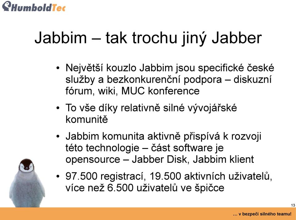 vývojářské komunitě Jabbim komunita aktivně přispívá k rozvoji této technologie část software je